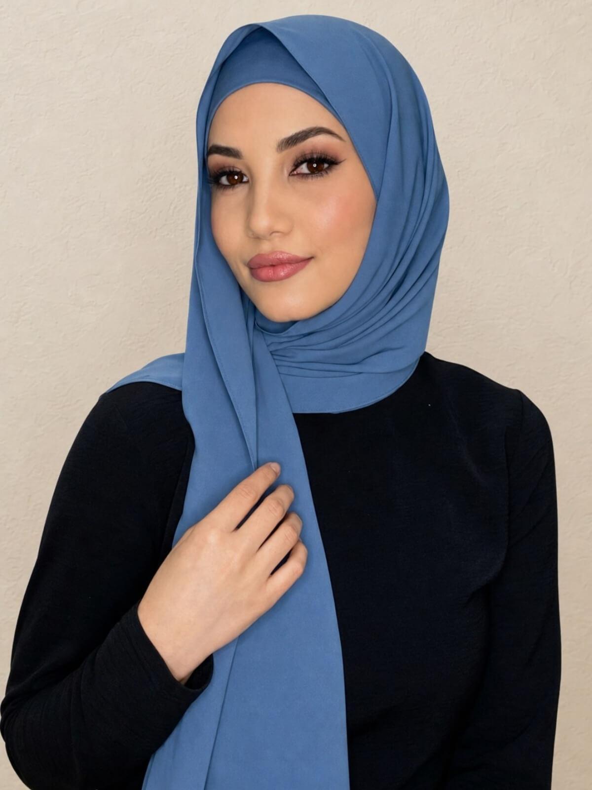 Matching Chiffon Hijab Set-Cool Blue