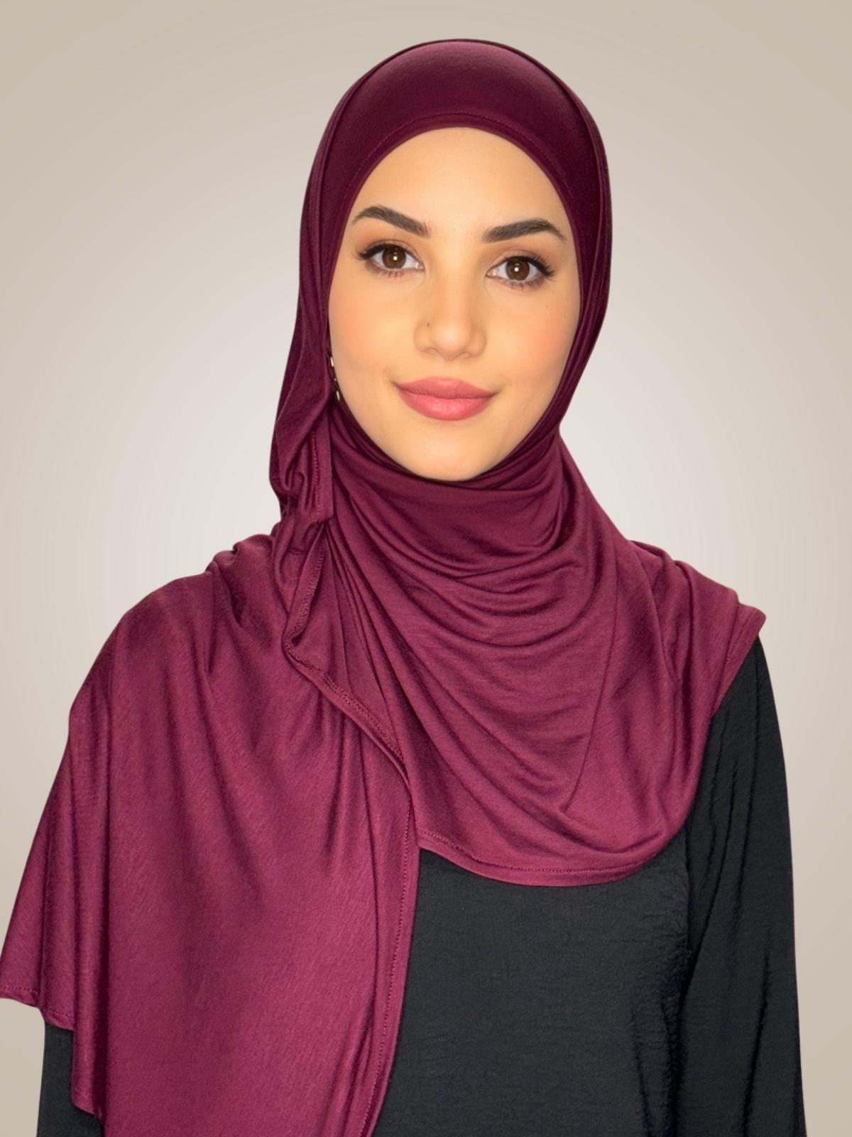 Pre-Sewn Jersey Hijab-Burgundy