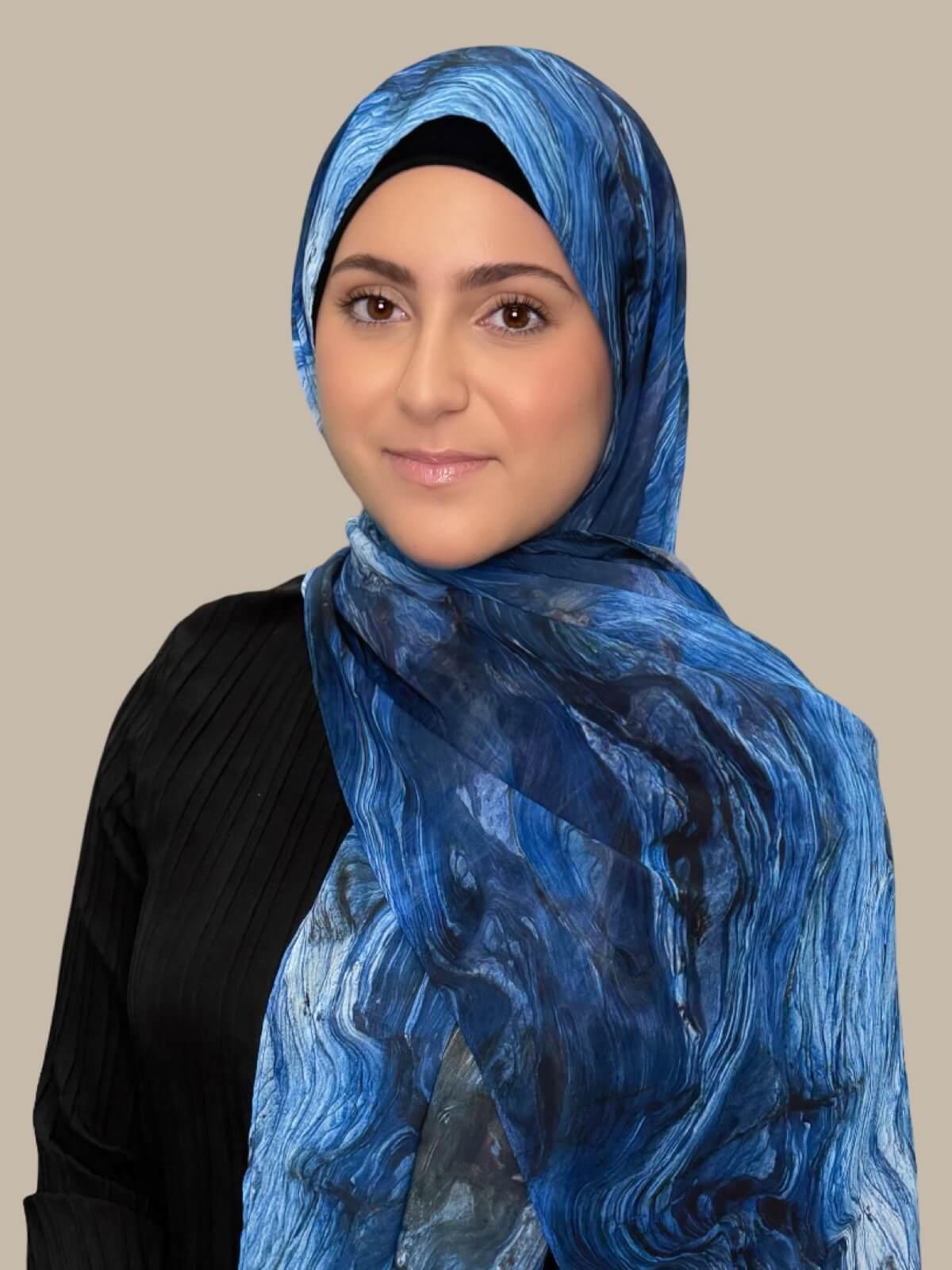 Modish Girl Printed Chiffon Hijab-Ocean Mist