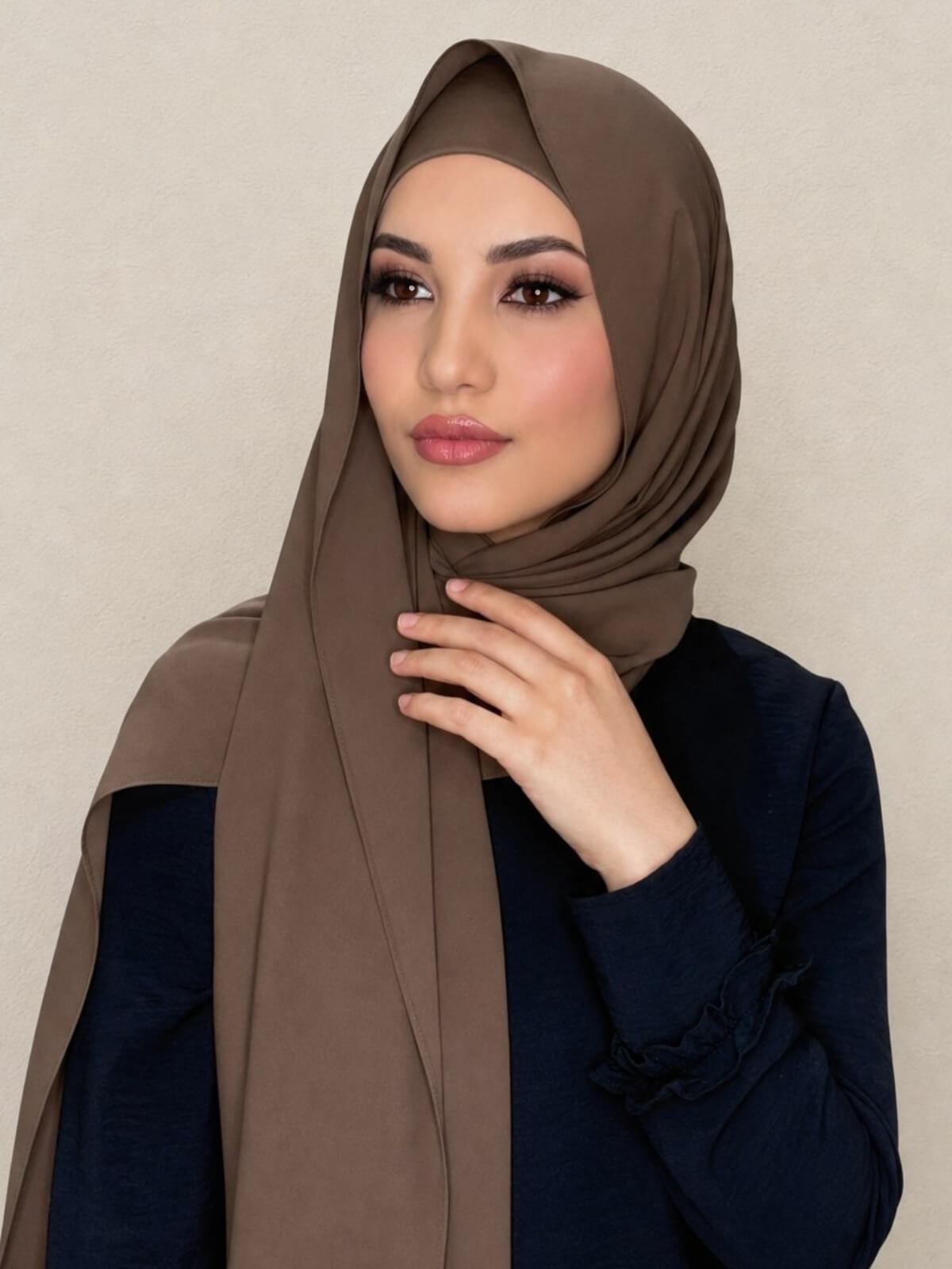 Matching Chiffon Hijab Set-Swiss Brown