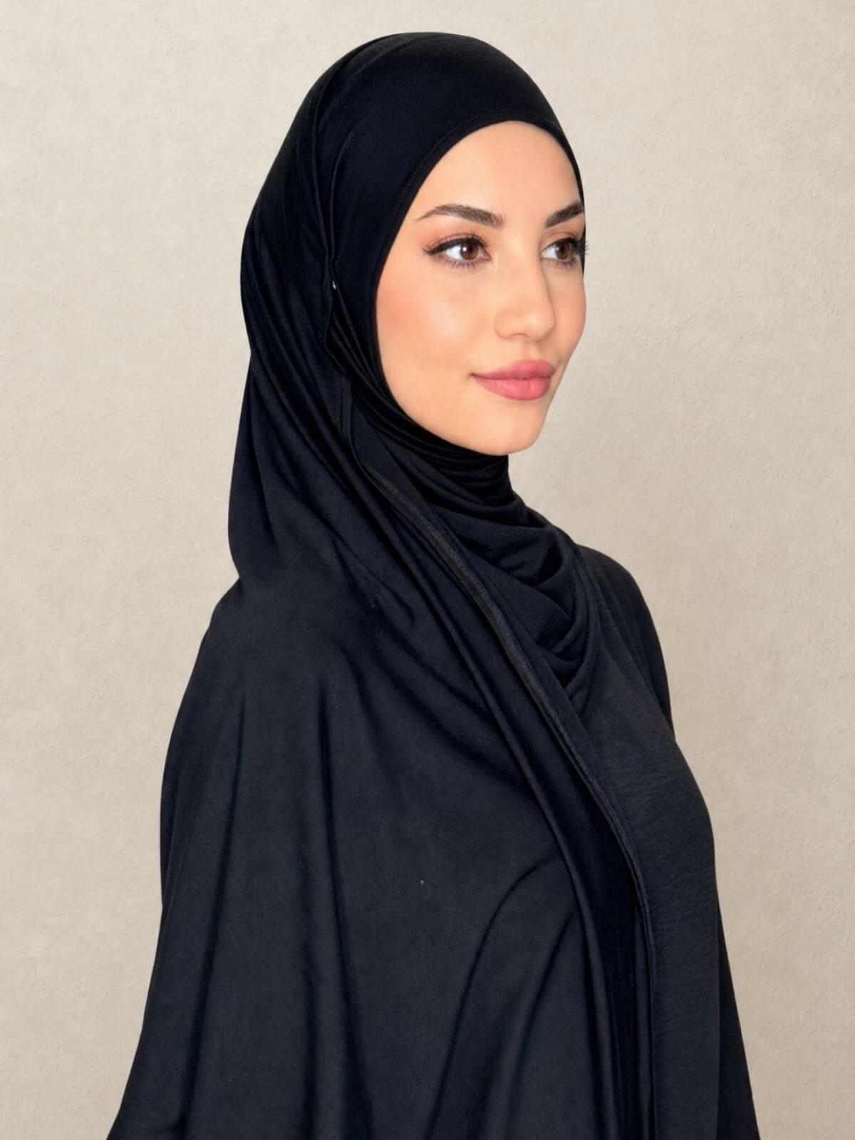 Pre-Sewn Jersey Hijab-Black