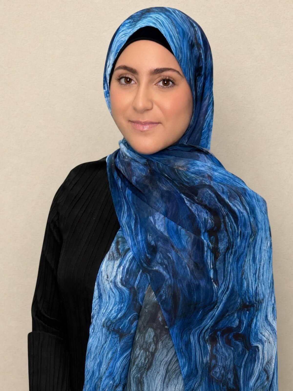 Modish Girl Printed Chiffon Hijab-Ocean Mist