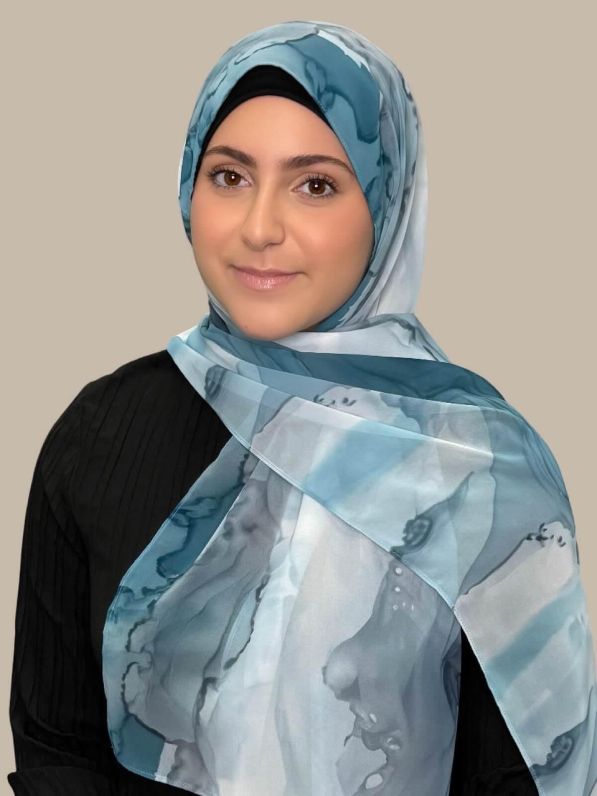 Modish Girl Printed Chiffon Hijab-Tidal Teal