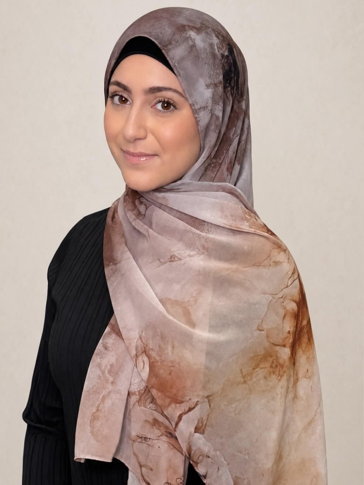 Modish Girl Printed Chiffon Hijab- Desert Dust