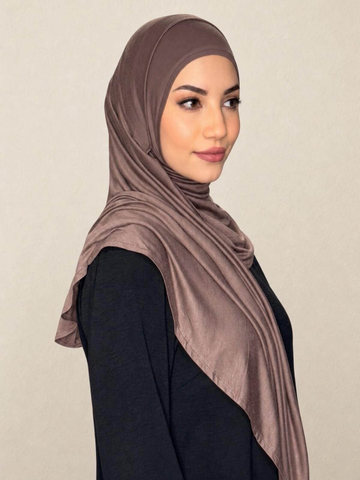 Pre-Sewn Jersey Hijab-Mocha Brown