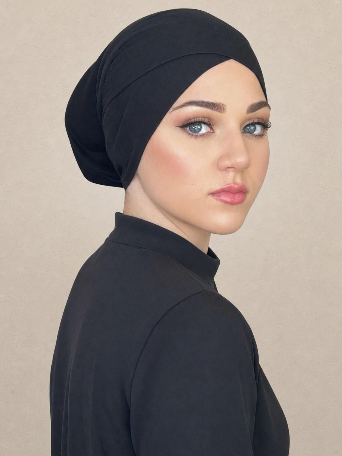 Premium Jersey Cross Front Underscarf-Black