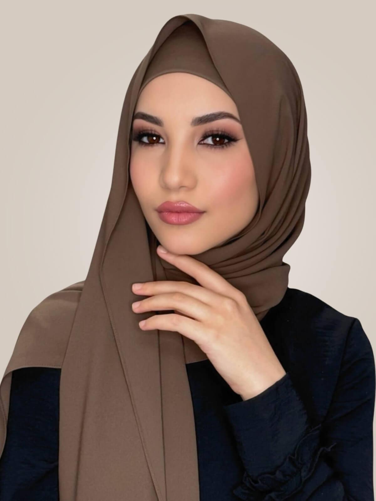 Matching Chiffon Hijab Set-Swiss Brown