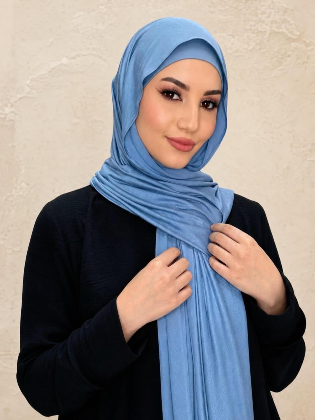 Premium Jersey Hijab-Blue Grey
