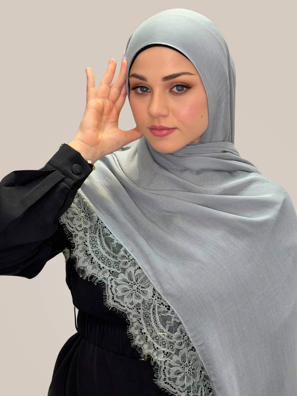 Lace Cotton Modal Hijab-Silver Lining