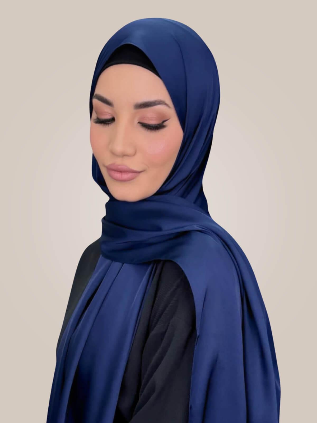 Premium Satin Hijab-Navy Blue