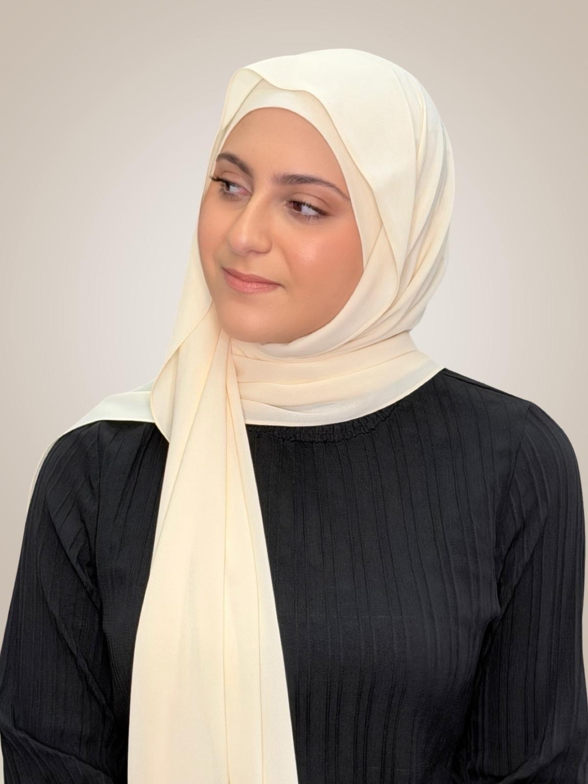 Modish Girl Matching Chiffon Hijab Set-Ivory Lace