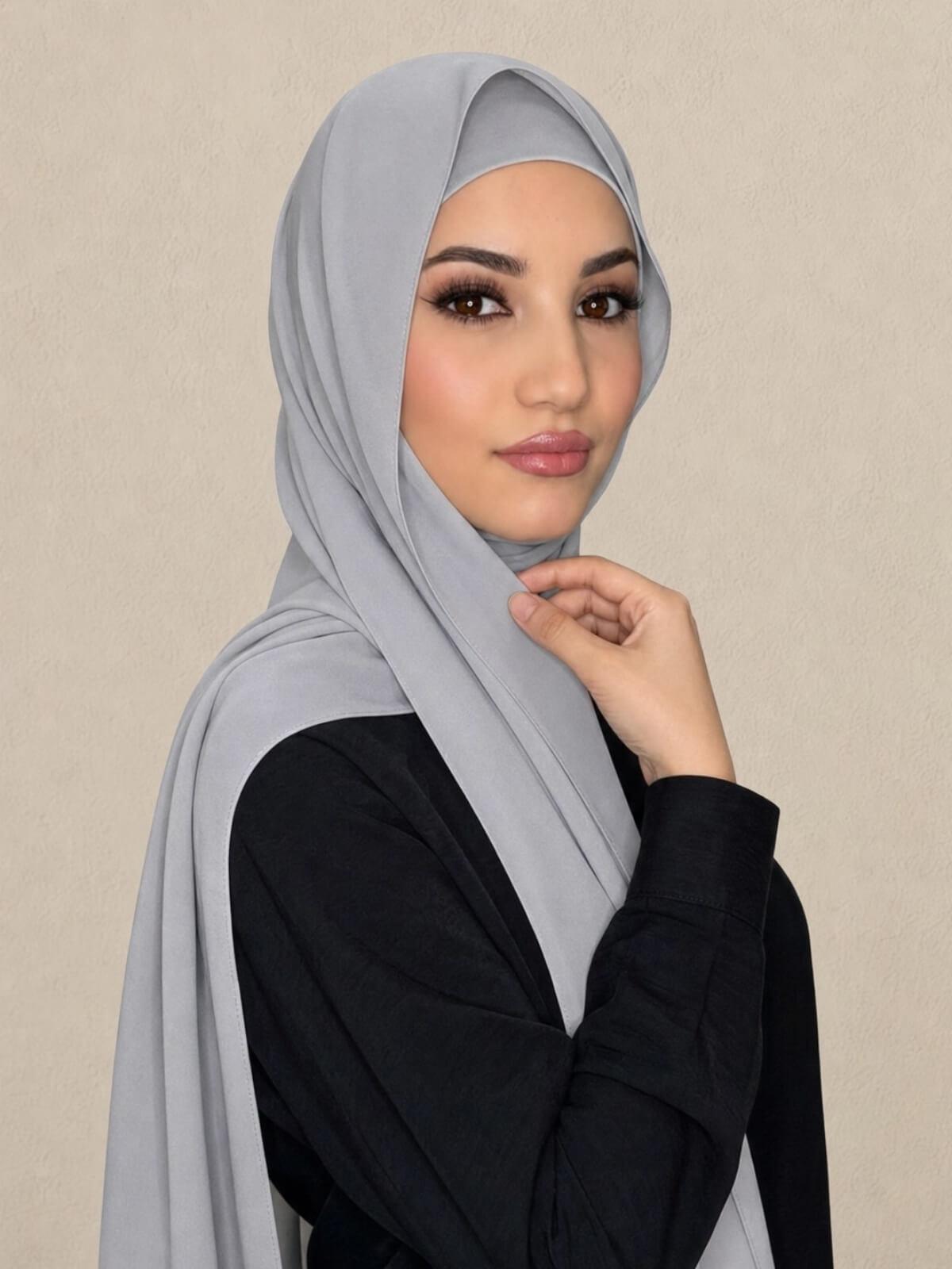 Matching Chiffon Hijab Set-Dolphin Gray
