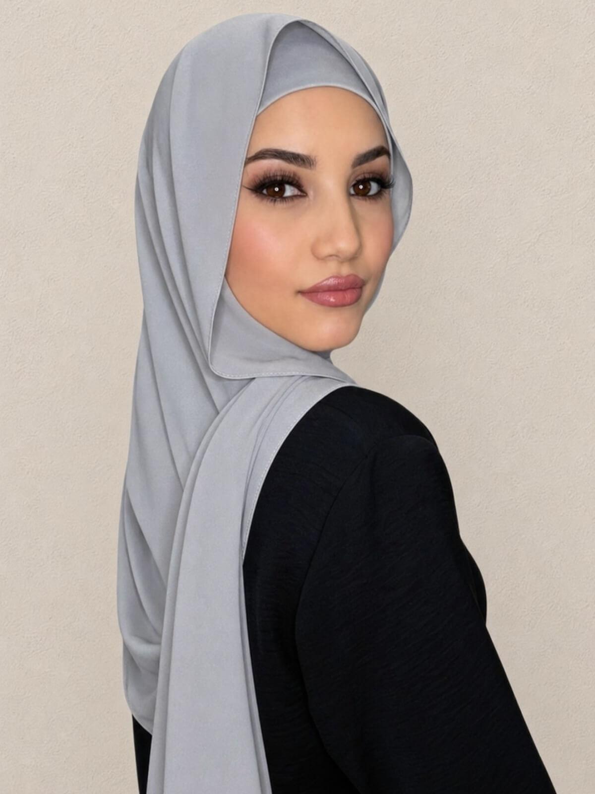 Matching Chiffon Hijab Set-Dolphin Gray