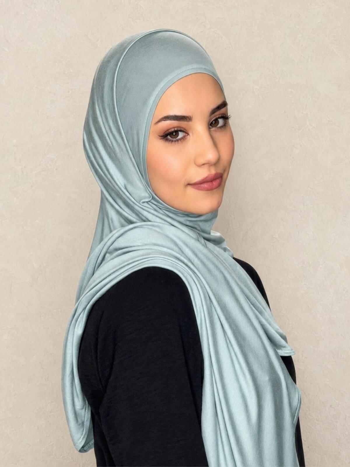 Pre-Sewn Jersey Hijab-Pale Cyan