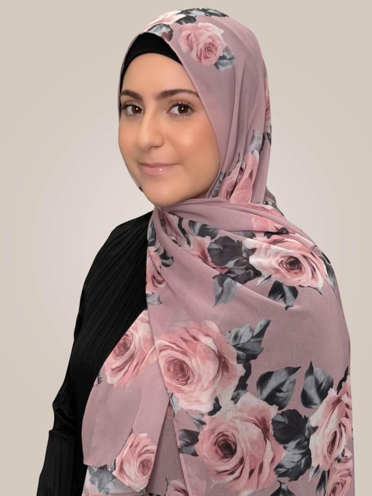 Modish Girl Printed Chiffon Hijab-Neutral Rosette