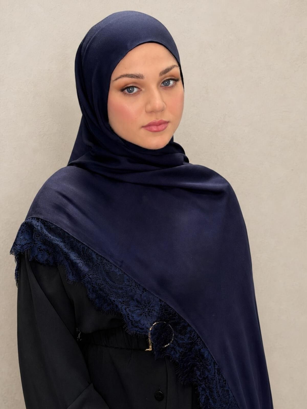 Lace Cotton Modal Hijab-Blue Hour