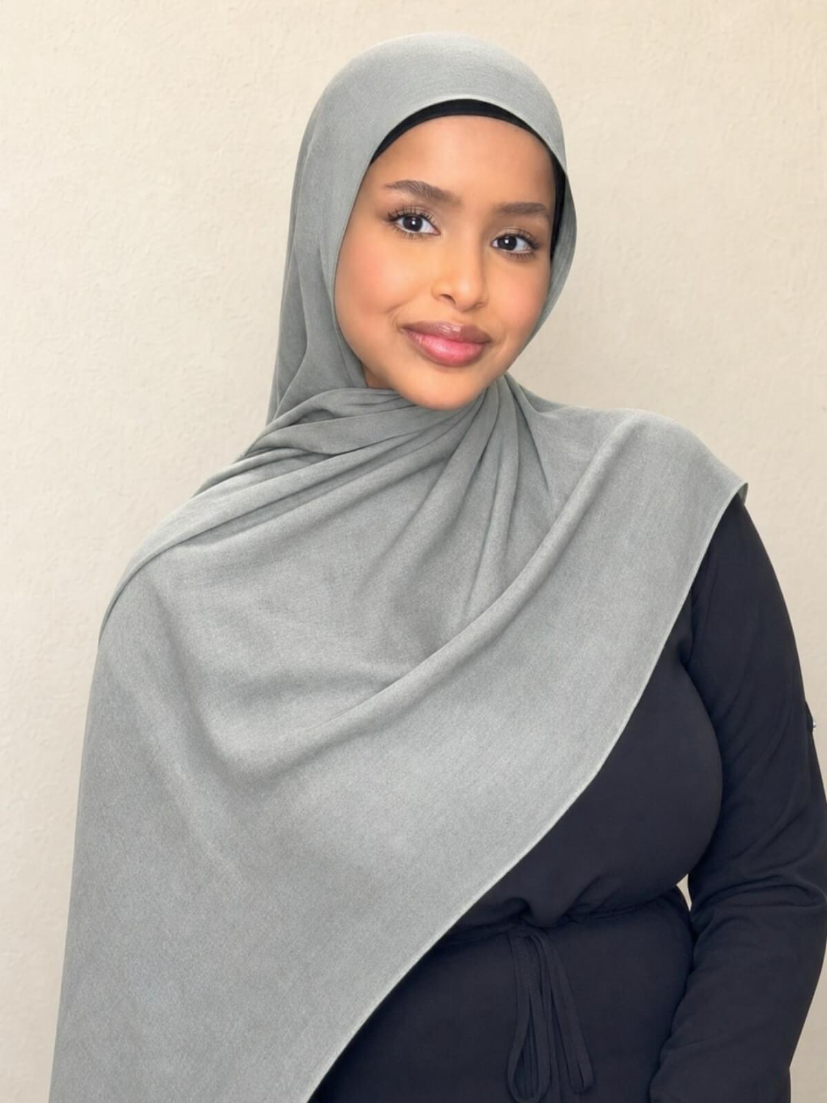 Cotton Modal Hijab-Slate Green