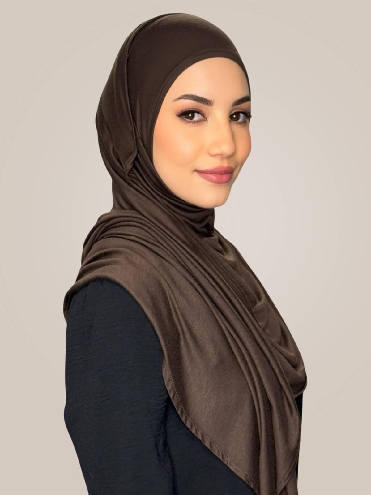 Pre-Sewn Jersey Hijab-Chocolate Brown
