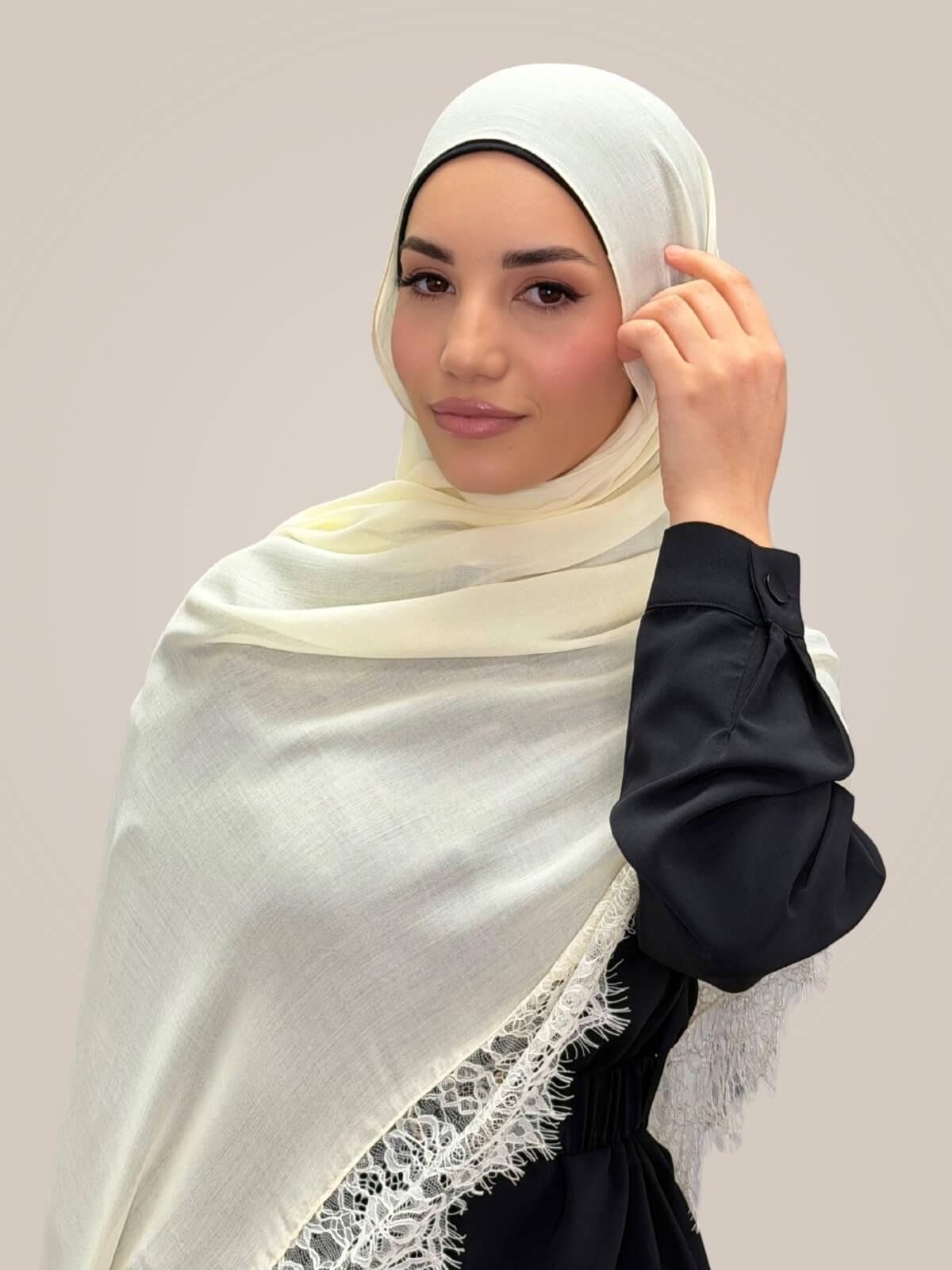 Lace Cotton Modal Hijab-Vanilla Silk