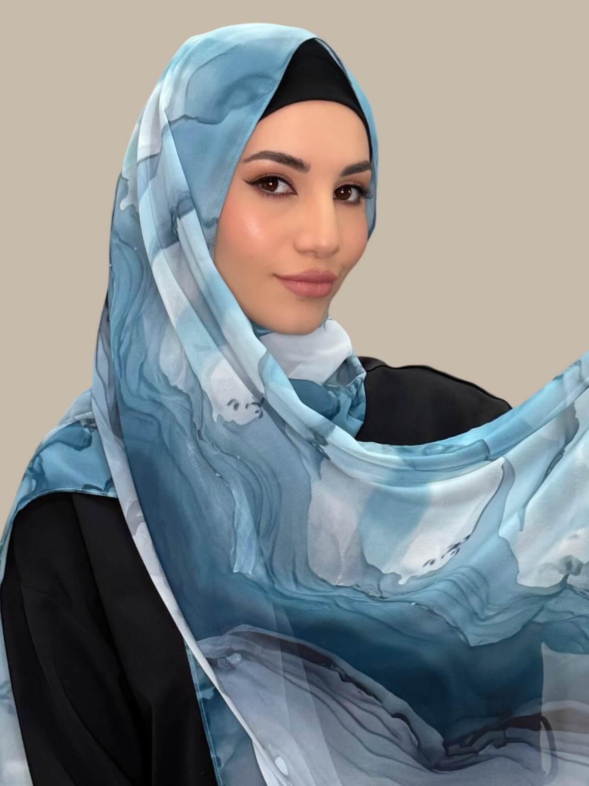Printed Chiffon Hijab-Tidal Teal