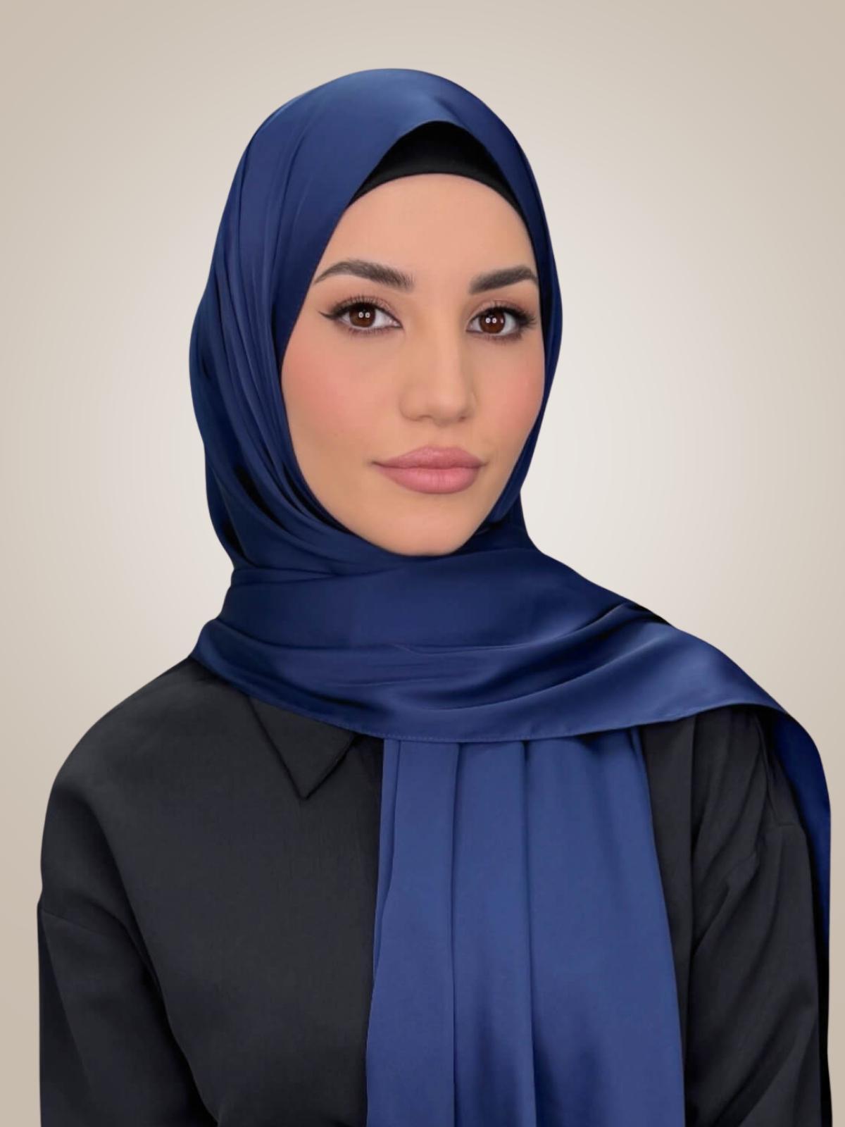 Premium Satin Hijab-Navy Blue