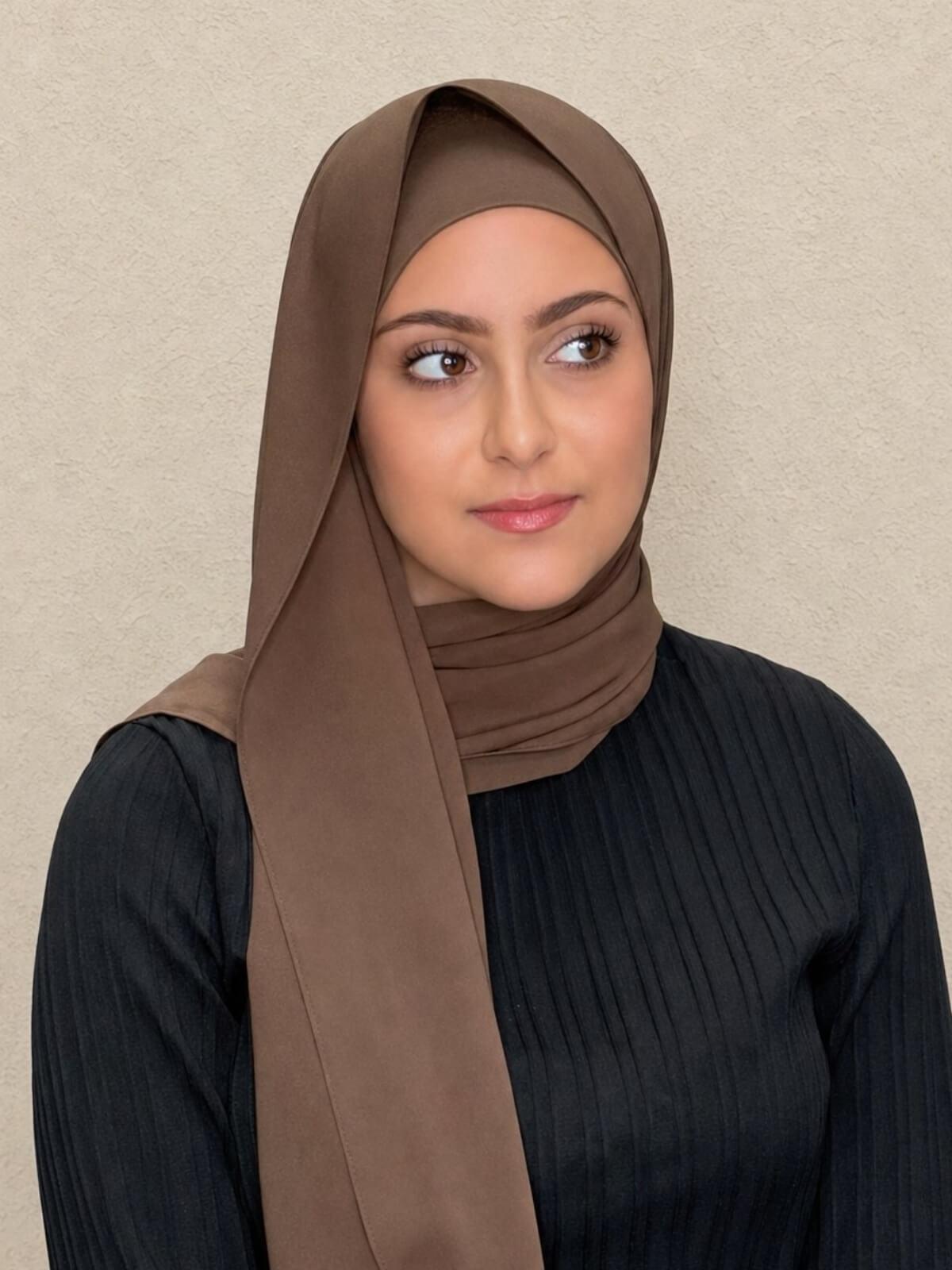 Modish Girl Matching Chiffon Hijab Set-Swiss Brown