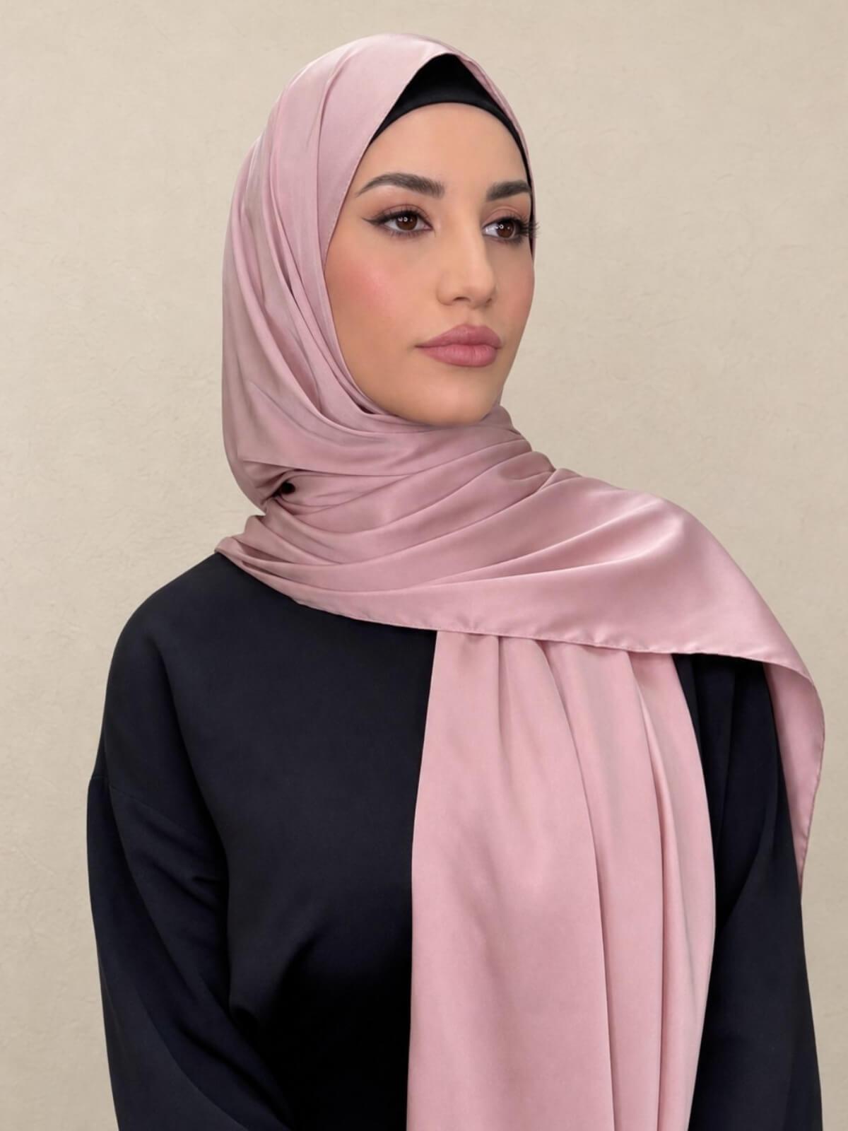 Premium Satin Hijab-Truffle Rose