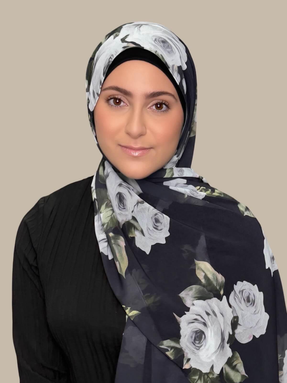 Modish Girl Printed Chiffon Hijab-Frosted Rosette