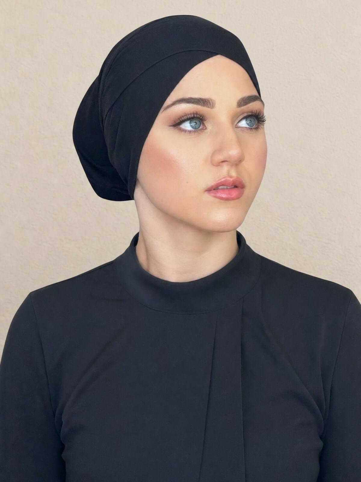Premium Jersey Cross Front Underscarf-Black