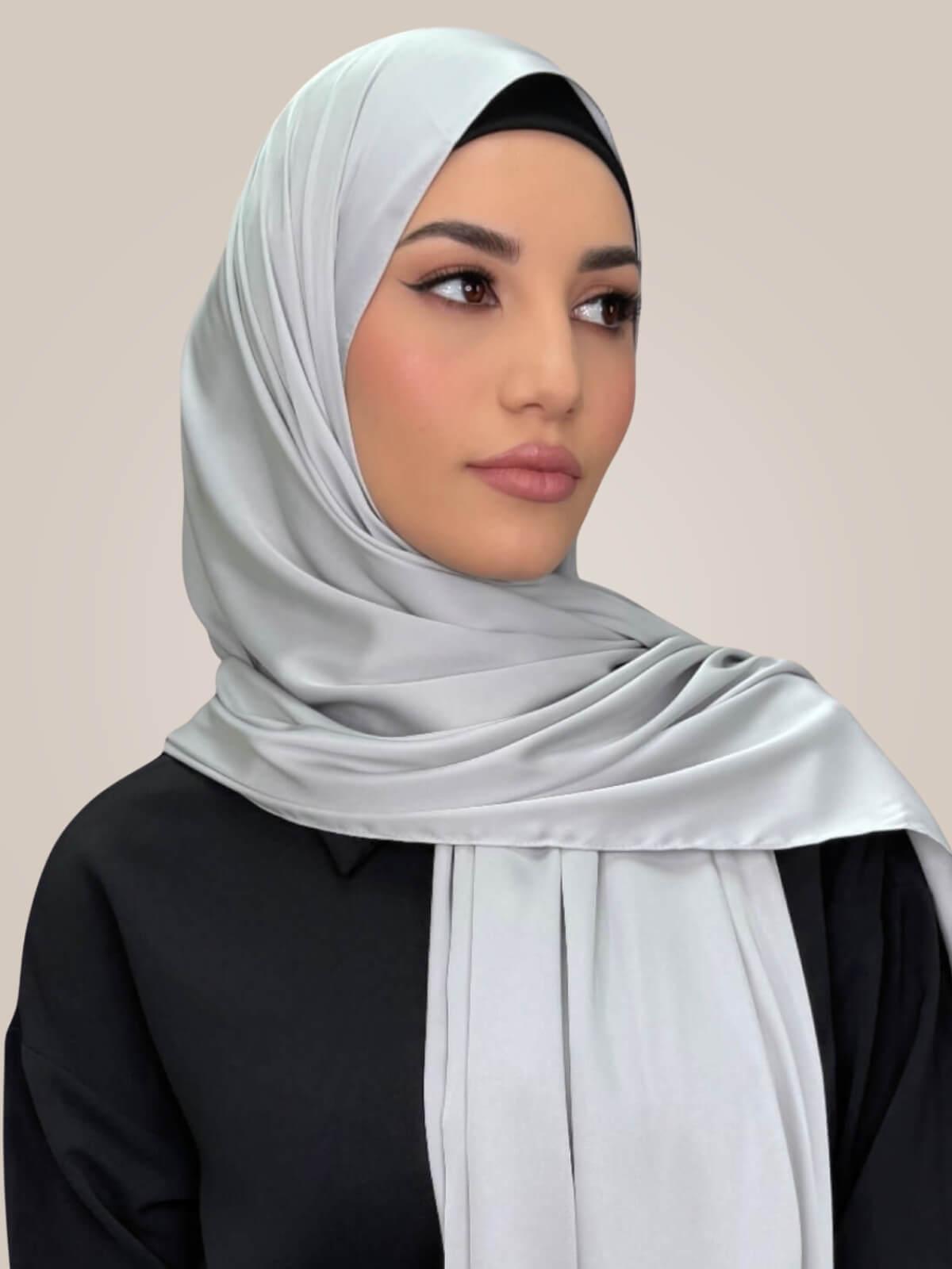 Premium Satin Hijab-Steel Mist
