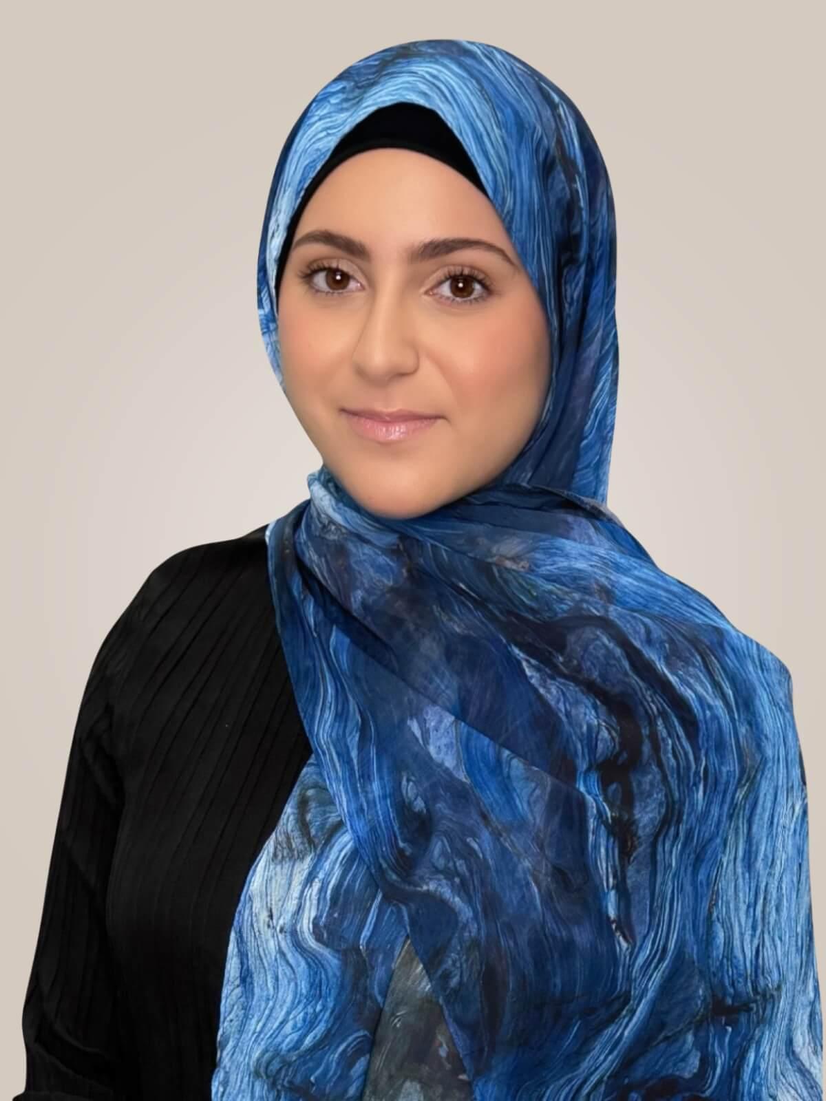 Modish Girl Printed Chiffon Hijab-Ocean Mist