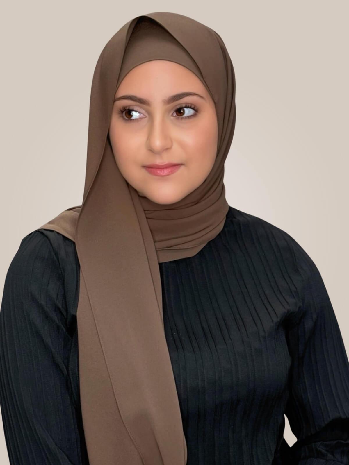 Modish Girl Matching Chiffon Hijab Set-Swiss Brown