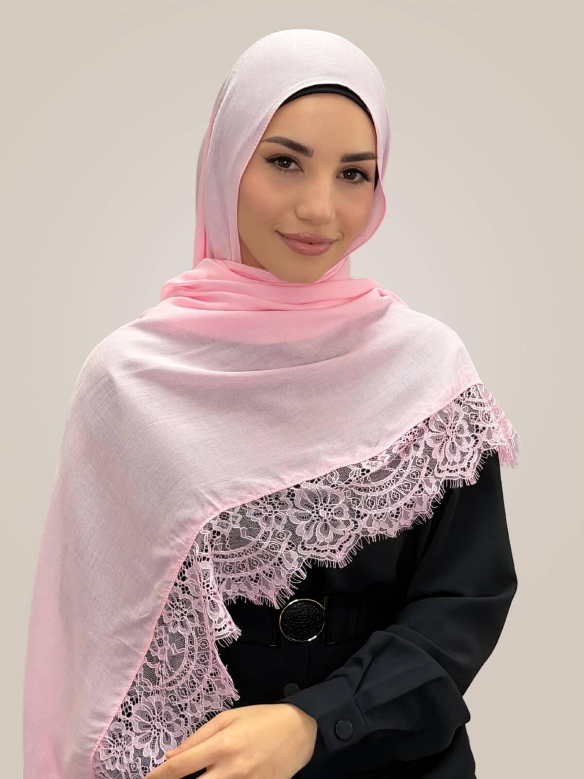 Lace Cotton Modal Hijab-Pink Promise