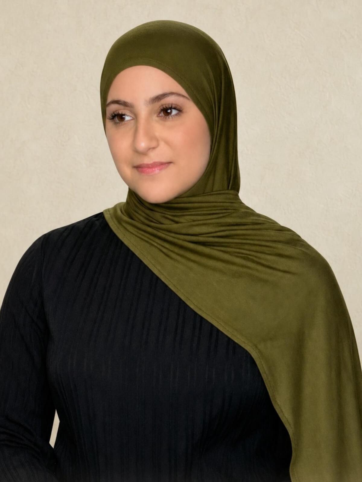 Modish Girl Pre-Sewn Jersey hijab-Olive Green