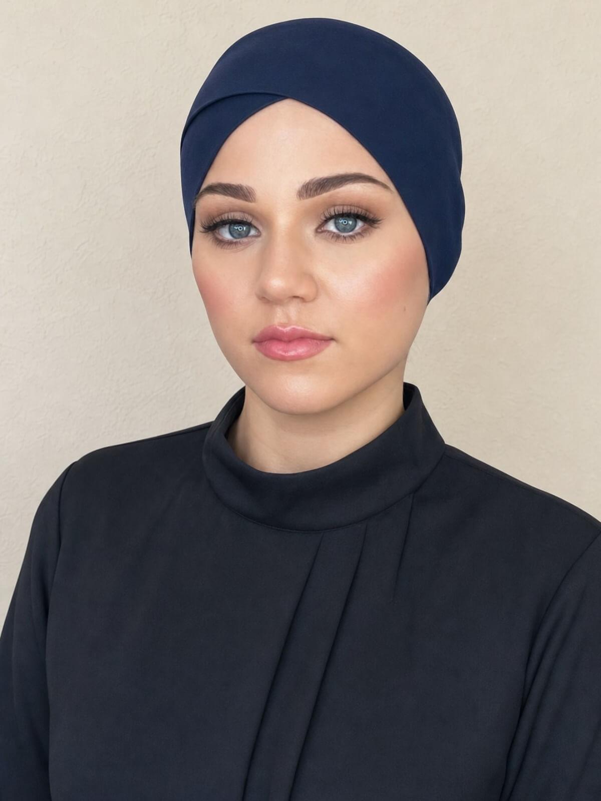 Premium Jersey Cross Front Underscarf-Navy