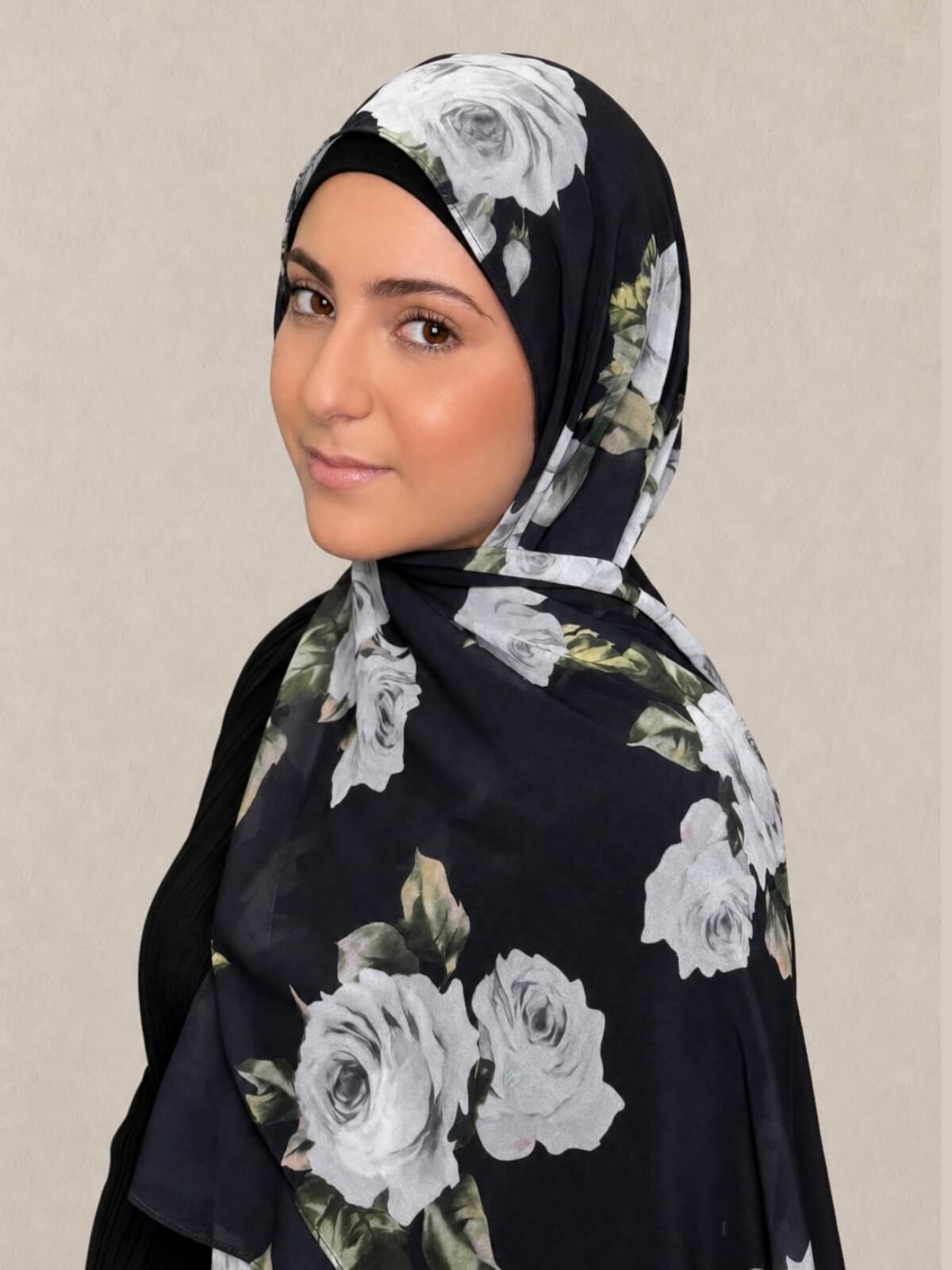 Modish Girl Printed Chiffon Hijab-Frosted Rosette