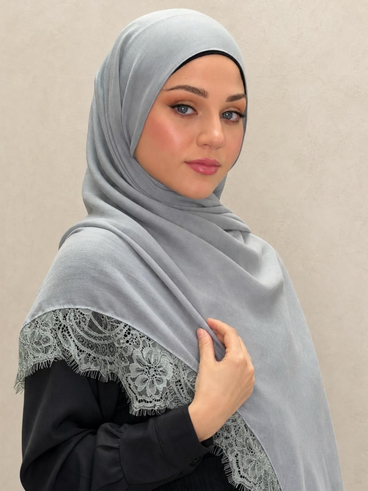 Lace Cotton Modal Hijab-Silver Lining