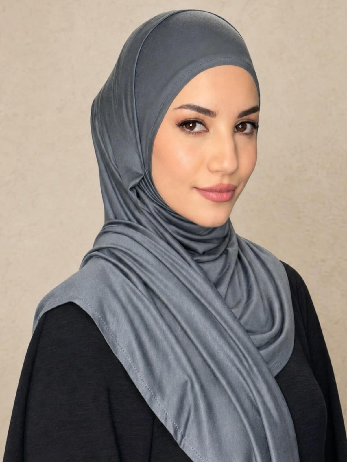Pre-Sewn Jersey Hijab-Pebble Grey