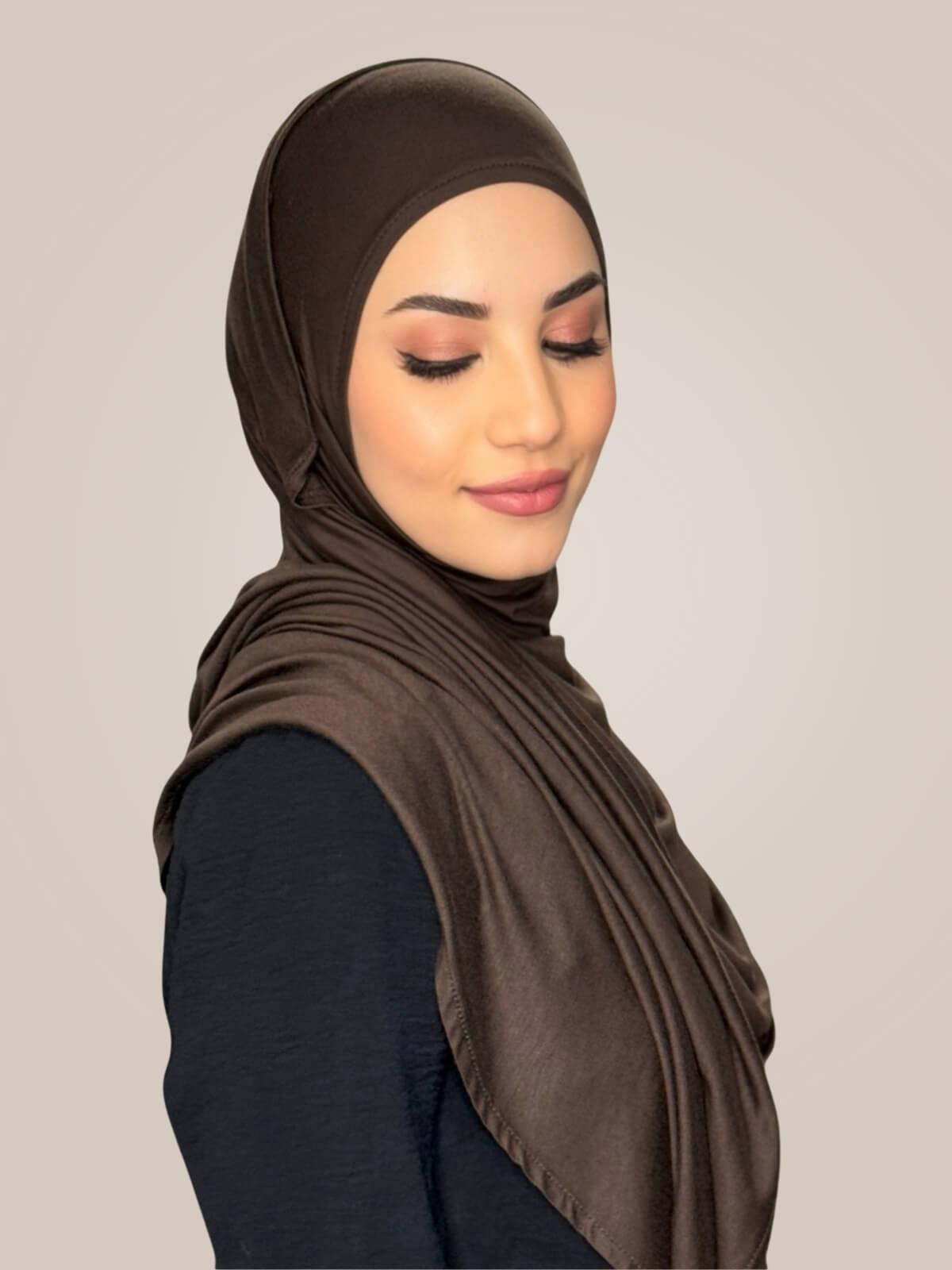 Pre-Sewn Jersey Hijab-Chocolate Brown