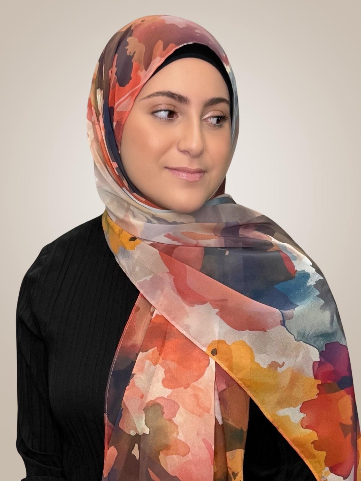 Modish Girl Printed Chiffon Hijab-Sienna Petals