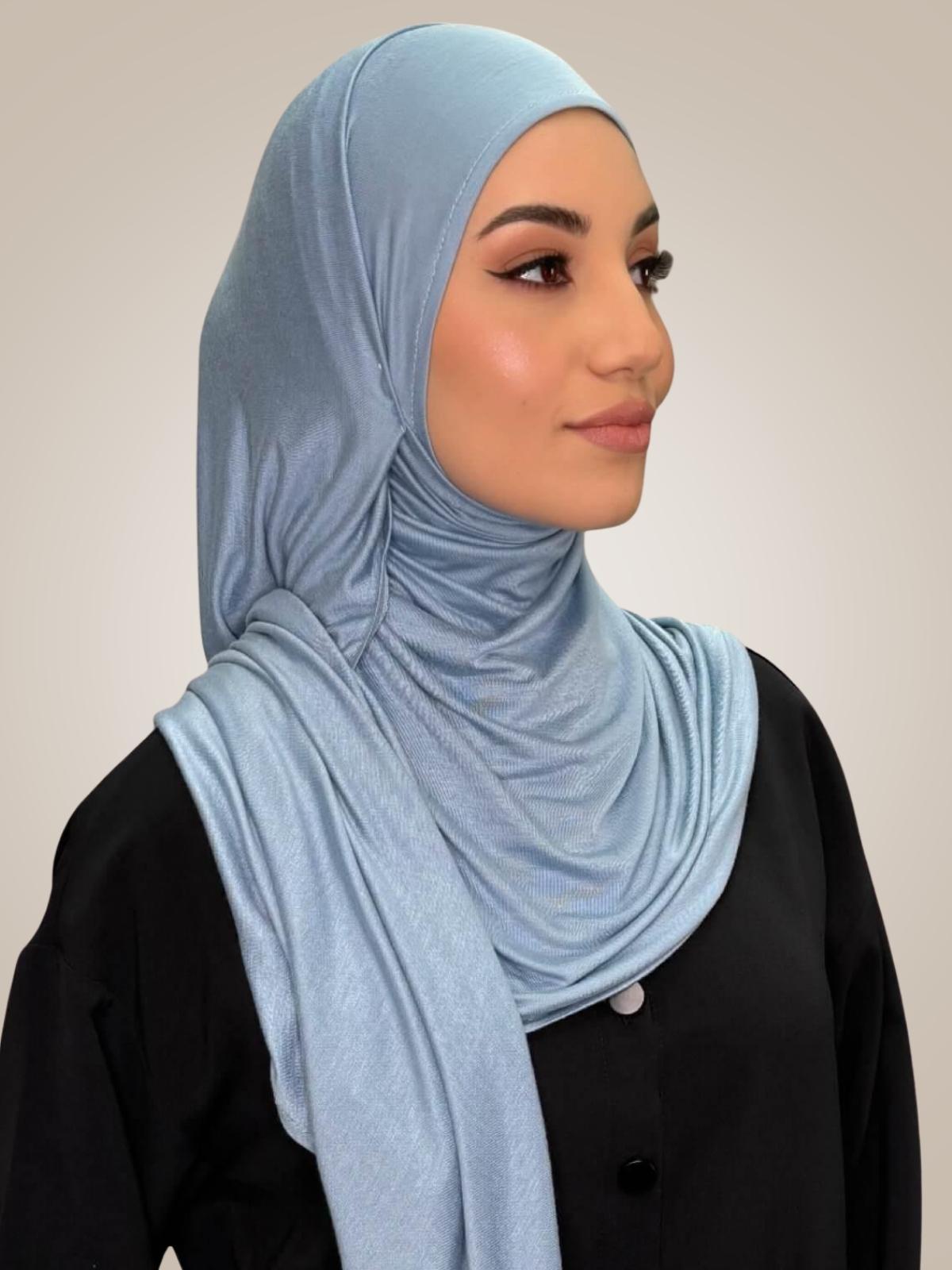 Pre-Sewn Jersey Hijab-Dusty Blue