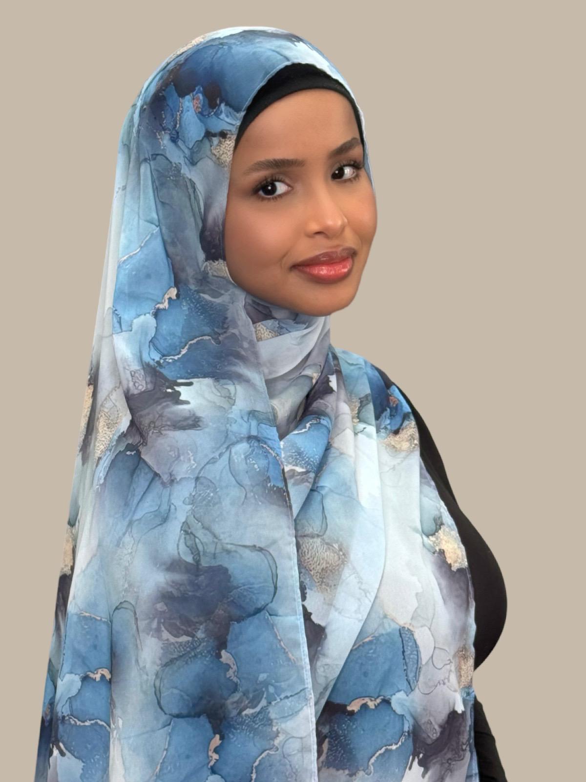 Printed Chiffon Hijab-Arctic Mist