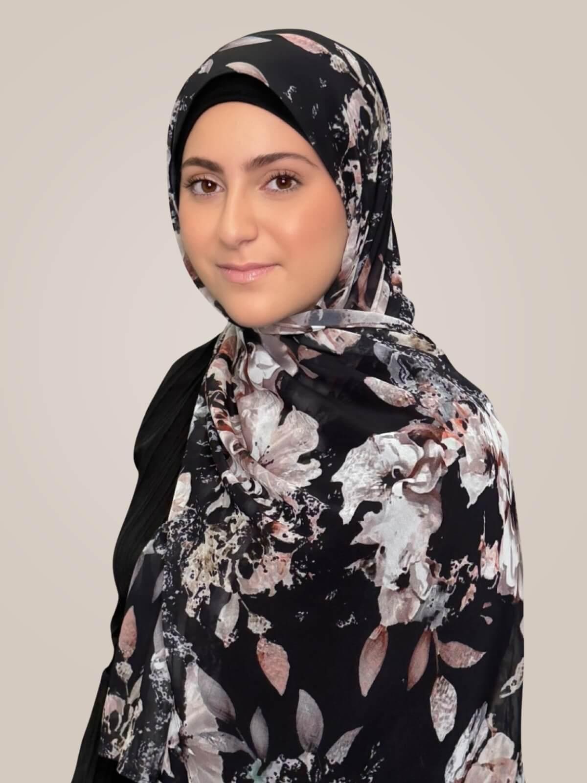 Modish Girl Printed Chiffon Hijab- Fleurette Slate II