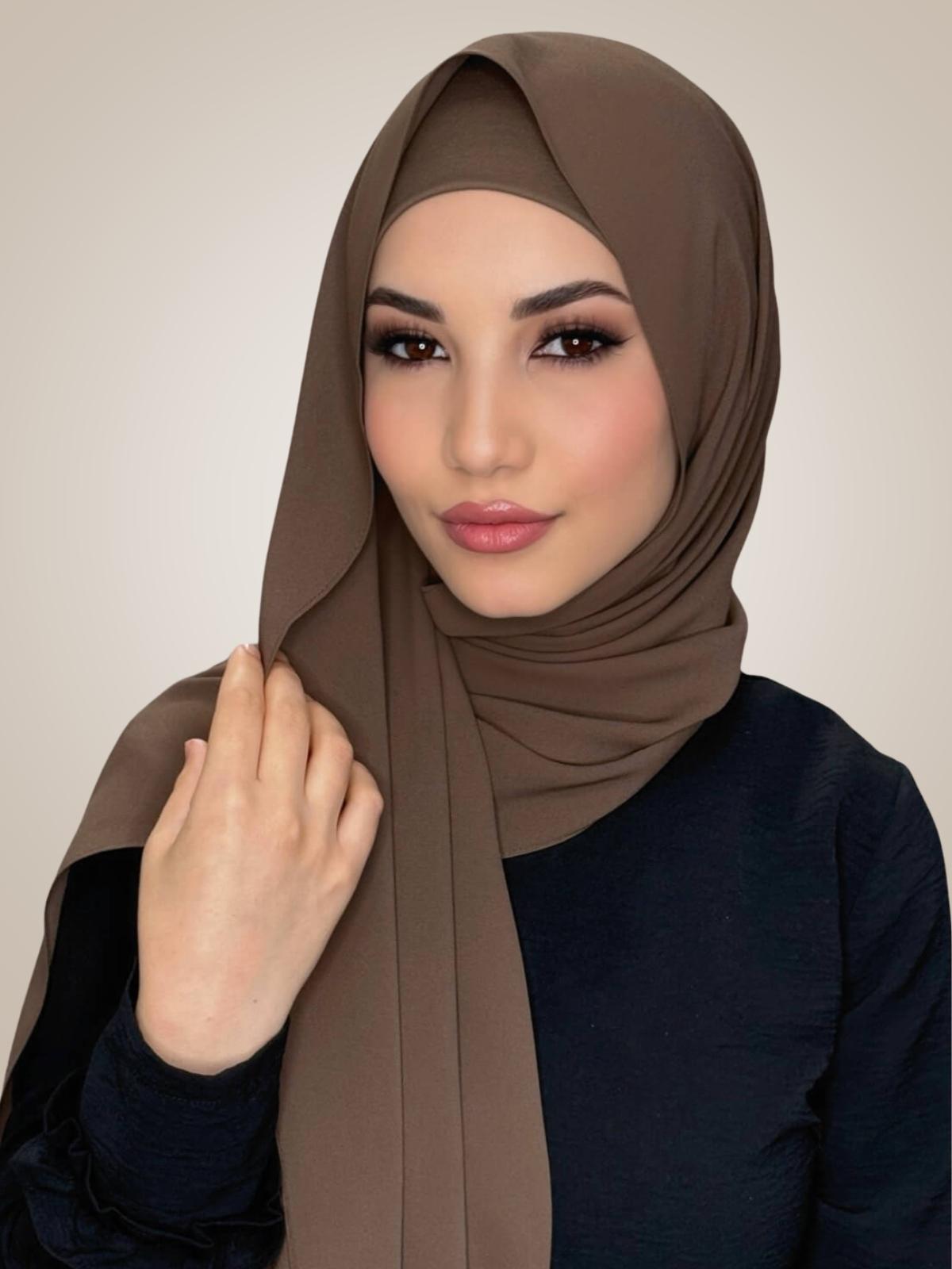 Matching Chiffon Hijab Set-Swiss Brown