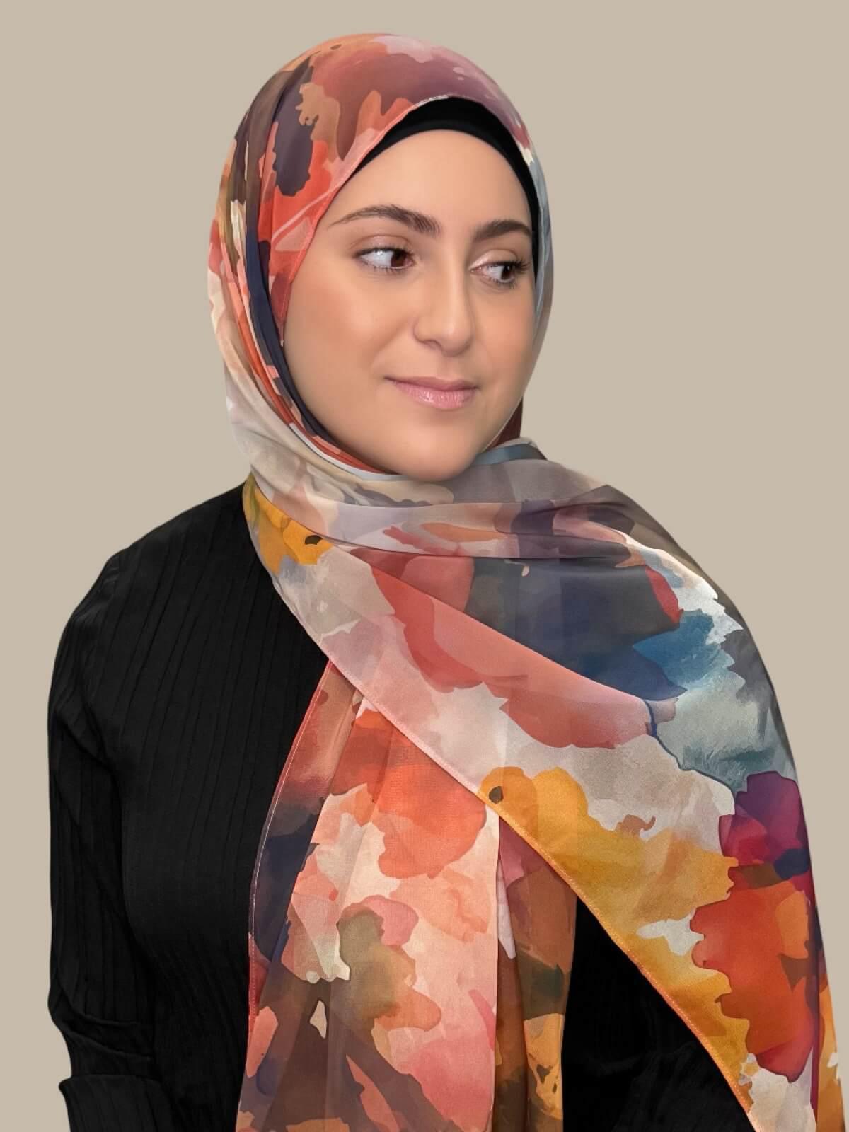 Modish Girl Printed Chiffon Hijab-Sienna Petals