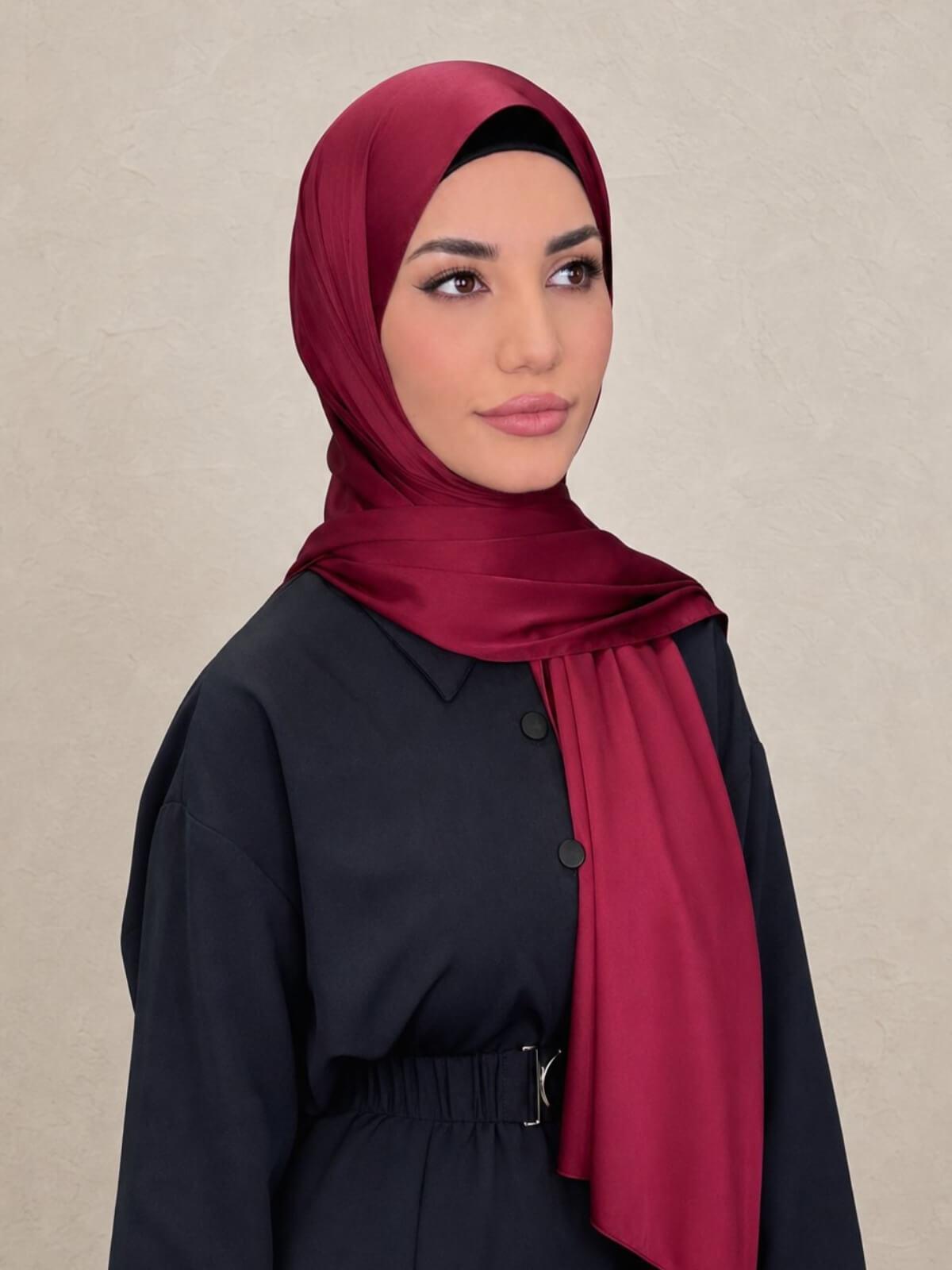 Premium Satin Hijab-Velvet Wine