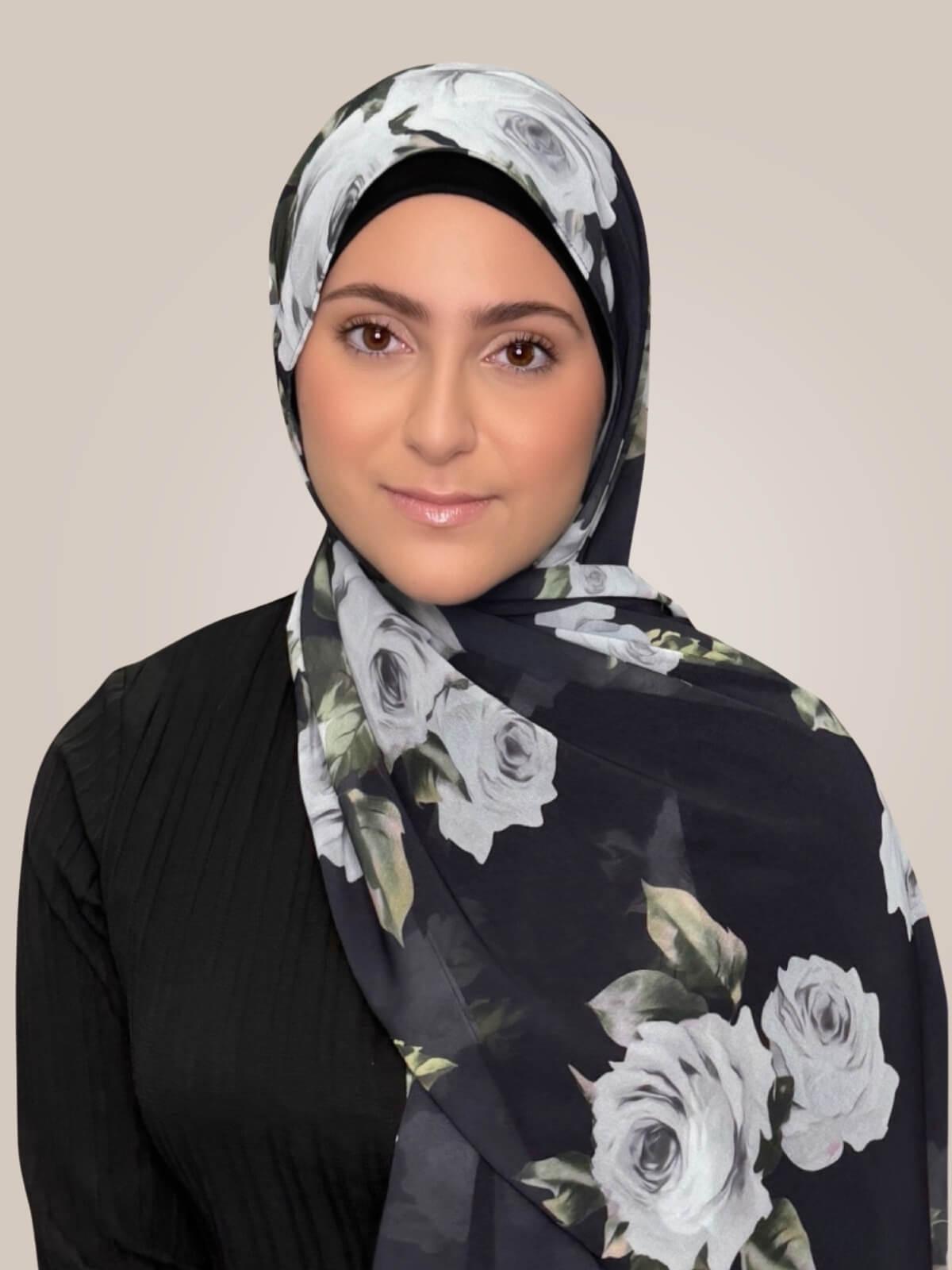 Modish Girl Printed Chiffon Hijab-Frosted Rosette