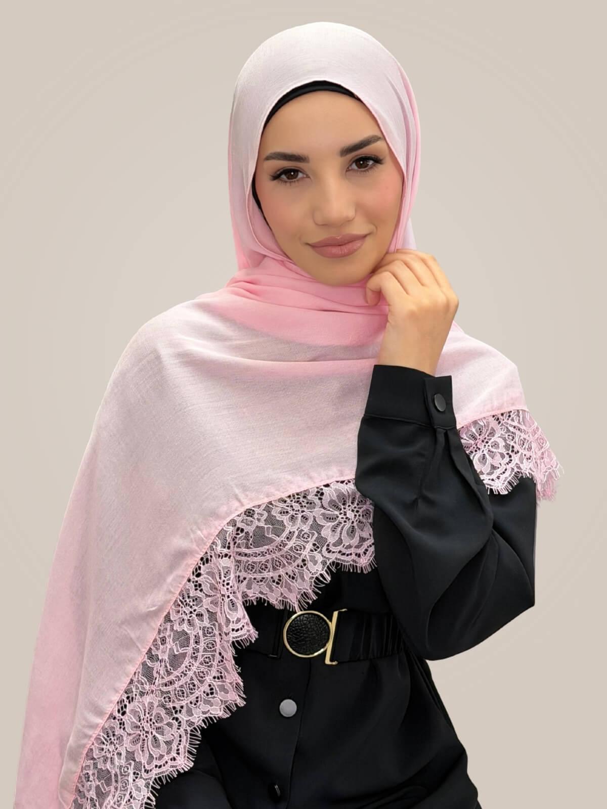 Lace Cotton Modal Hijab-Pink Promise