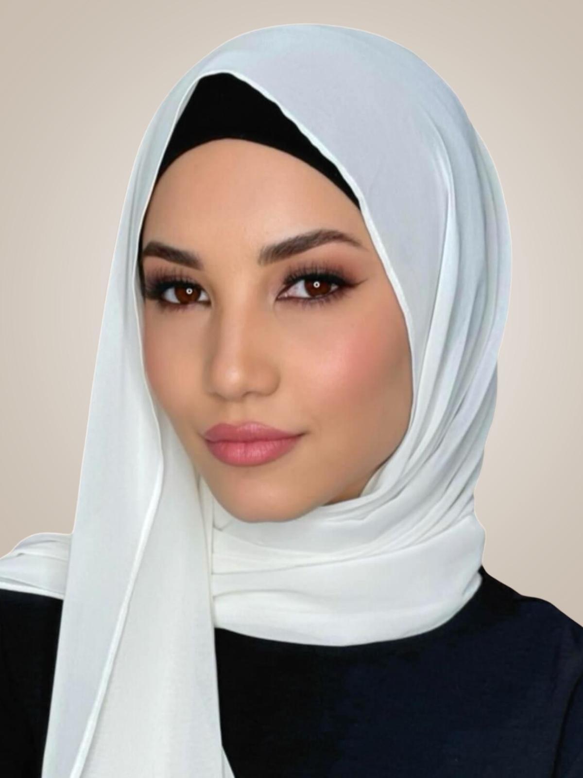 Luxury Chiffon Hijab-Floral White