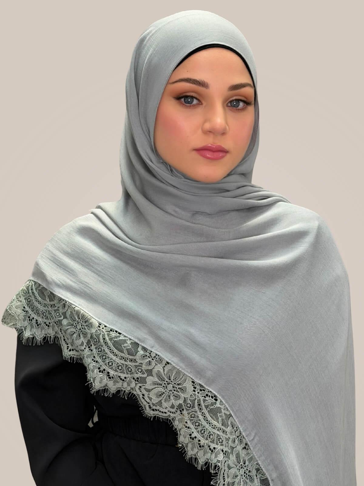 Lace Cotton Modal Hijab-Silver Lining
